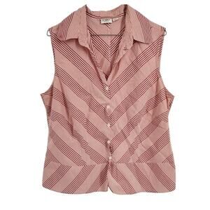 Cato Striped V-Neck Button Down Sleeveless Tank Top Womens Size 14 / 16 W